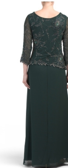 𝅺JKARA Hunter Asimetrical Green Chiffon Beaded  Embellished Gown - Picture 3 of 17